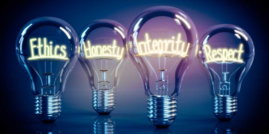 Ethics, Honesty, Integrity, Respect: as illuminated in four incandescent light bulbs